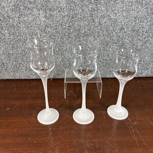 Partylite Iced Crystal Trio Set Frosted Stem Glass‎ Votive Tealight Holder P9248